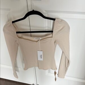 Reformation XS Cream Ribbed Long Sleeve Top NWT